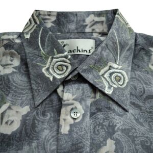 KACHINS Men's Hand Embroidered Custom Made Shirt Gray Floral Paisley